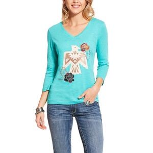 Ariat Turquoise V-Neck Long Sleeve Graphic Top